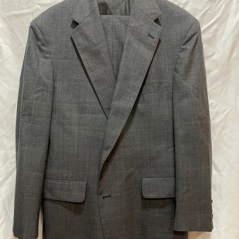 Christian Brooks Men’s Glencheck Charcoal Gray 2 Button Suit 46R Wool
